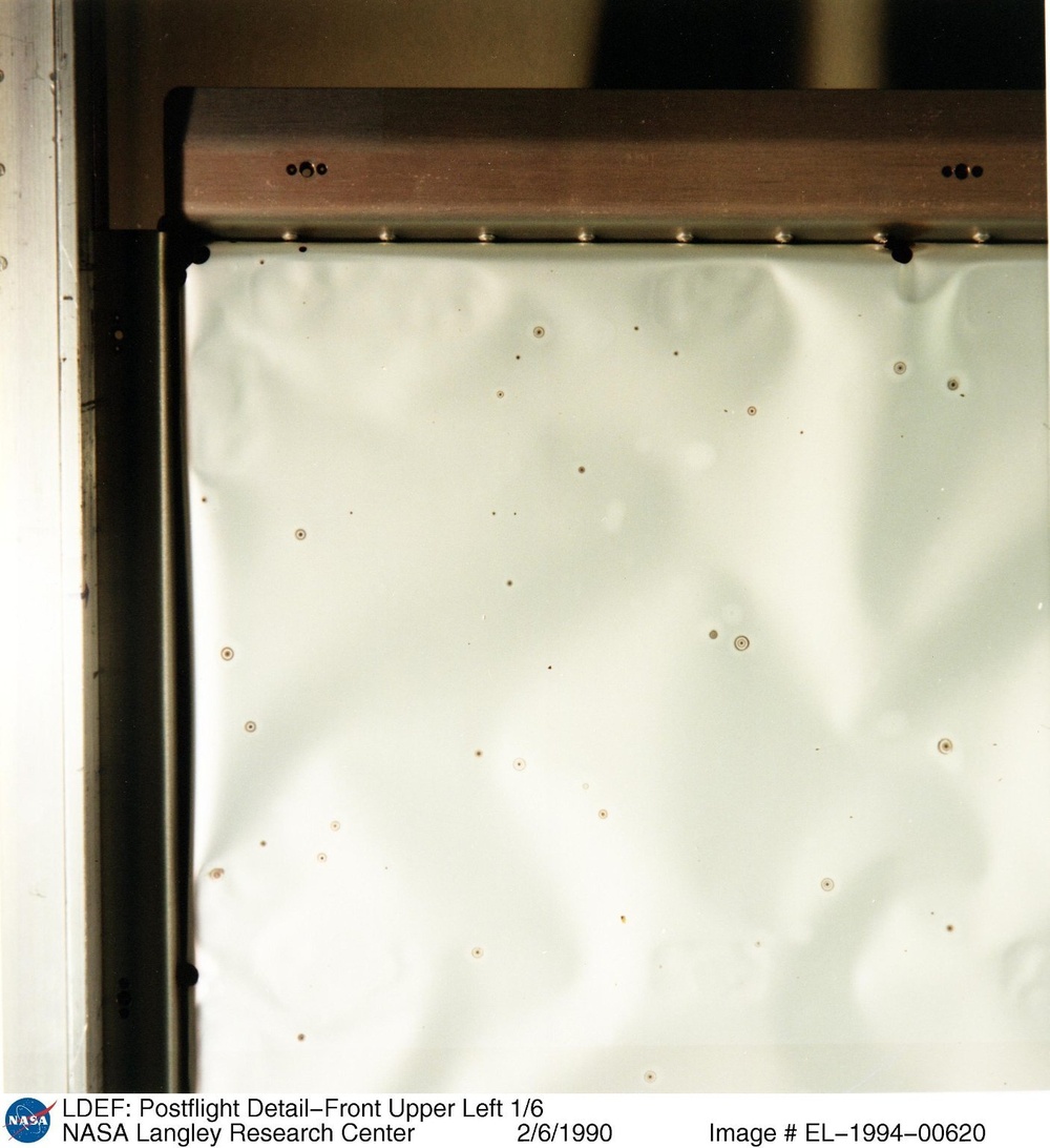 LDEF: Postflight Detail-Front Upper Left 1/6