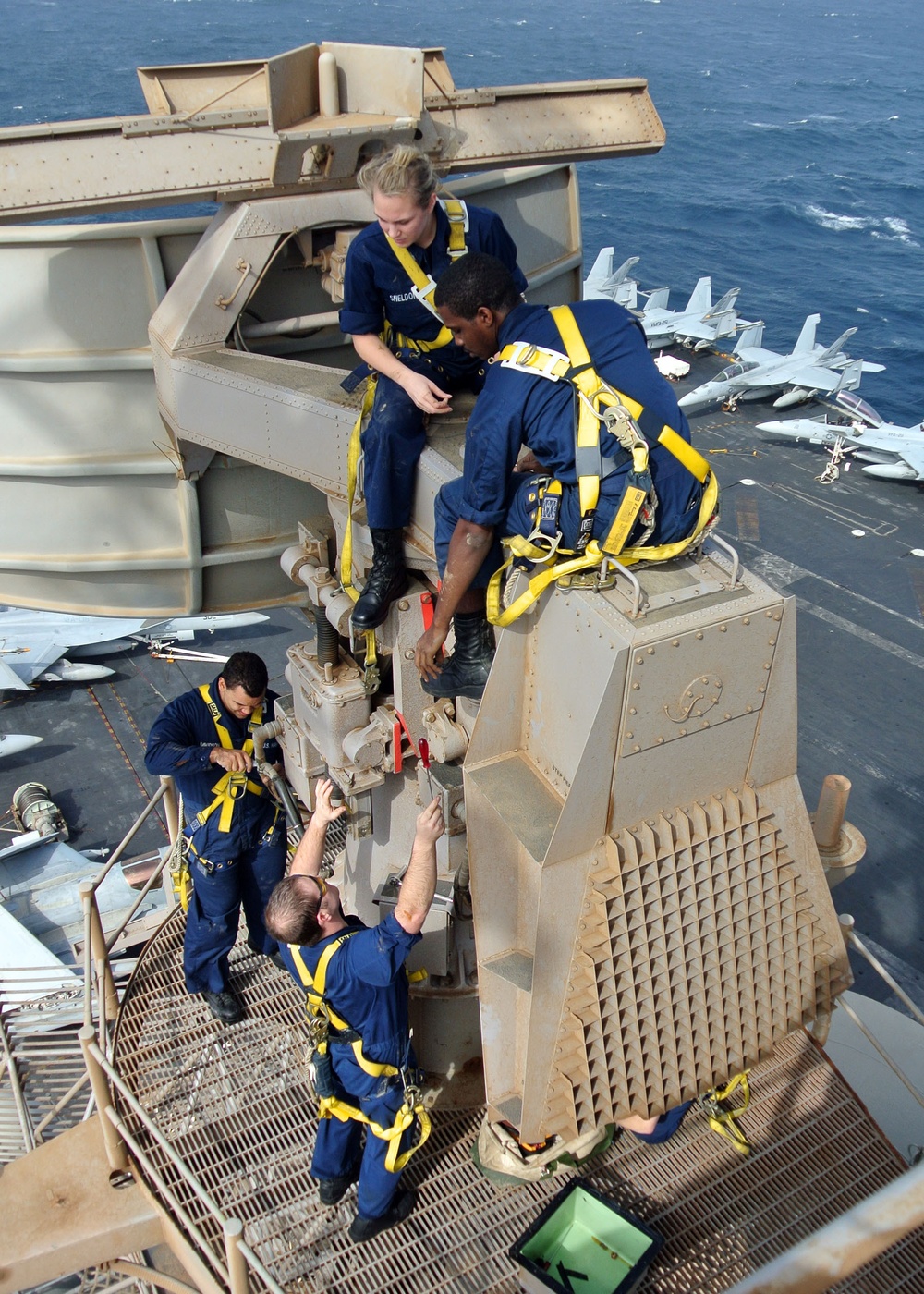 USS Enterprise sailors perform radar maintenance