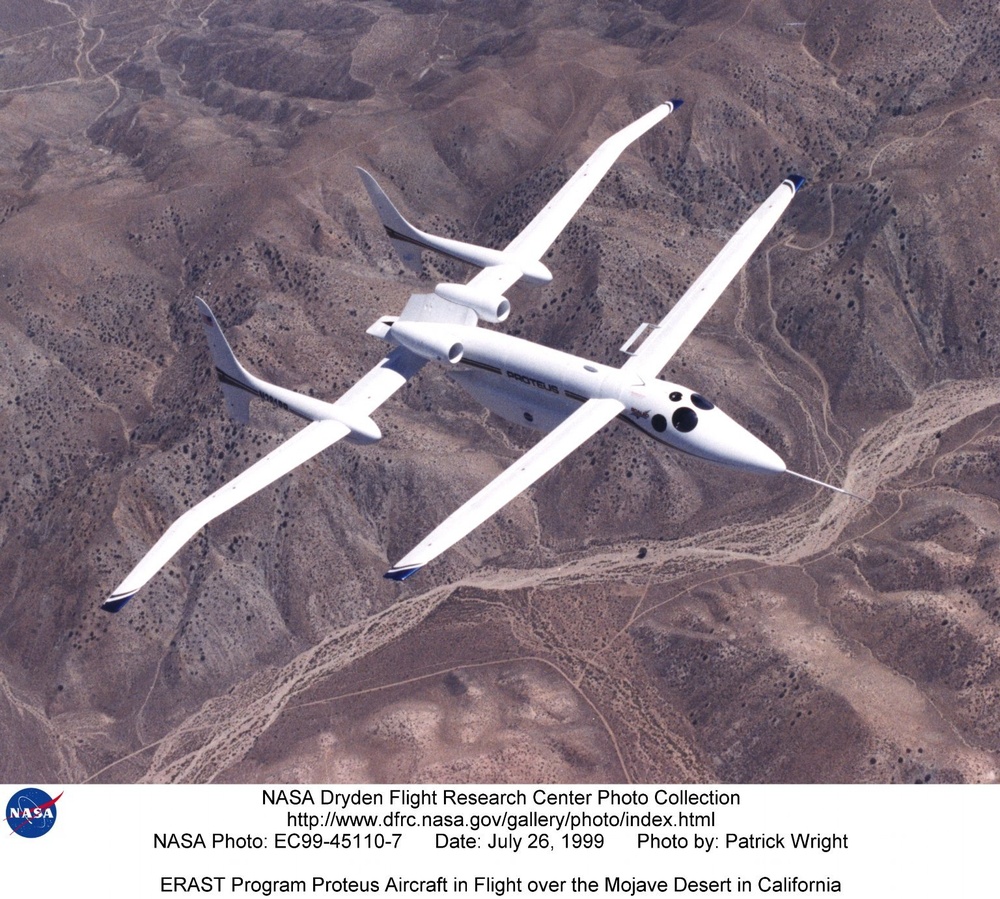 ERAST Program Proteus Aircraft in Flight over the Mojave Desert in California