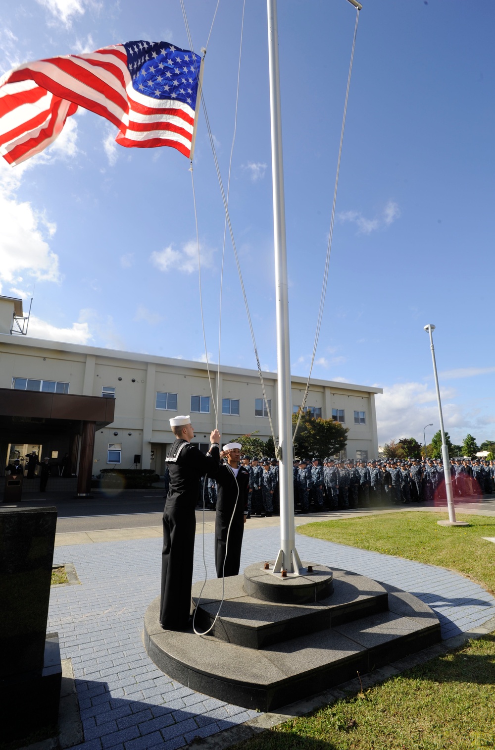 Sailors raise flag at NAF Misawa