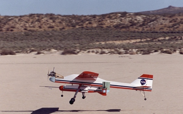 The I2000, a deployable, inflatable wing technology demonstrator experiment aircraft, leaves the gro