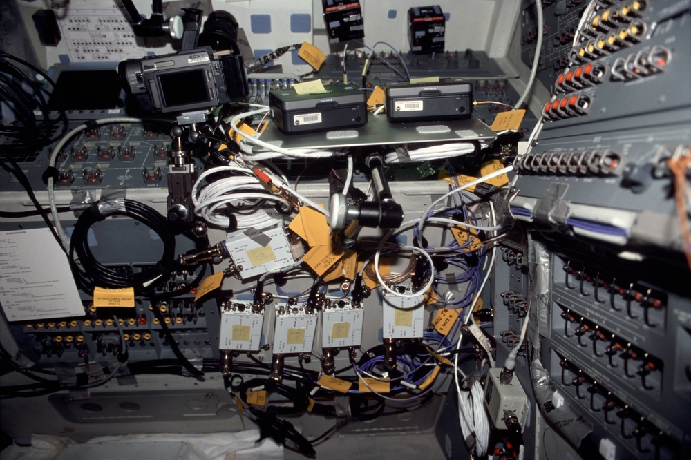Assorted cables and cameras on the Atlantis middeck