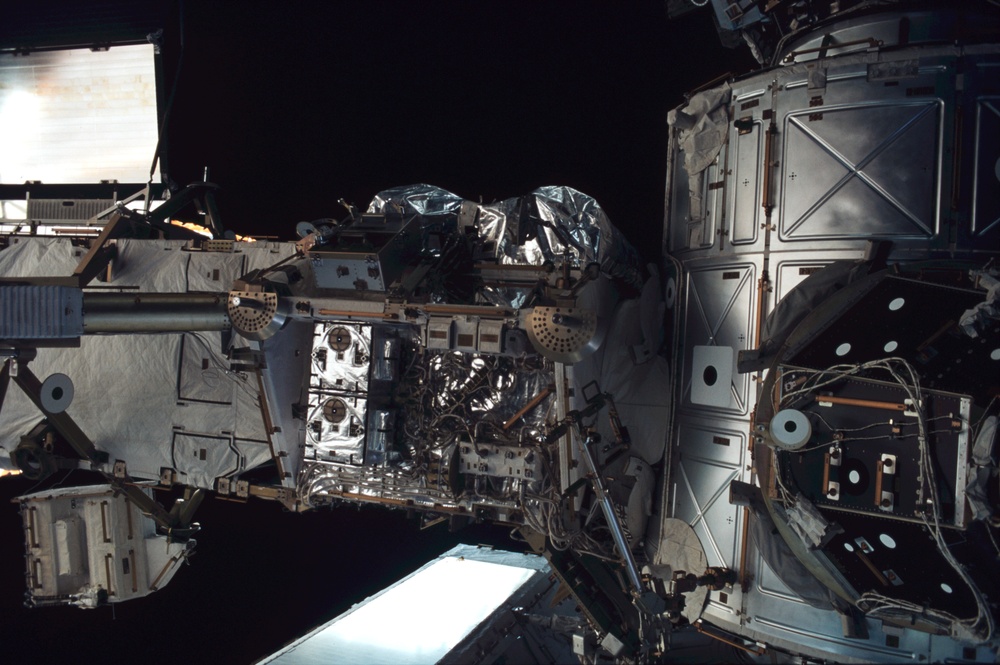 View of the port side of the Z1 Truss and Node 1 taken during the second EVA of STS-110