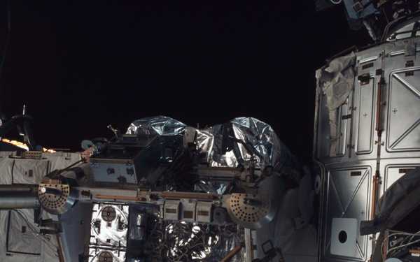 View of the port side of the Z1 Truss and Node 1 taken during the second EVA of STS-110