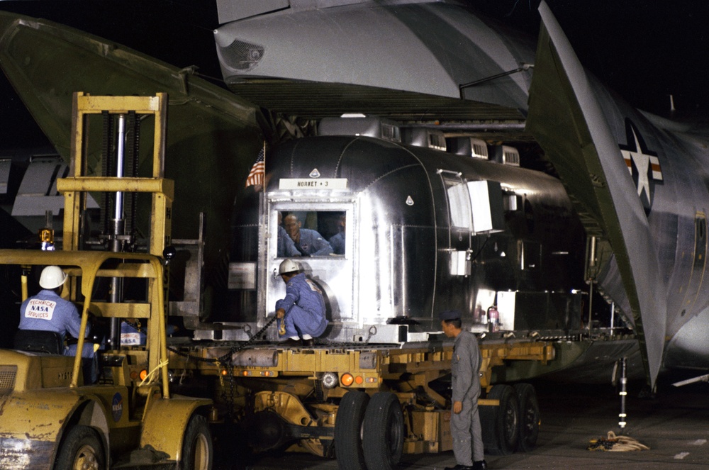 Mobile Quarantine Facility unloaded at Ellington Air Force Base, Texas