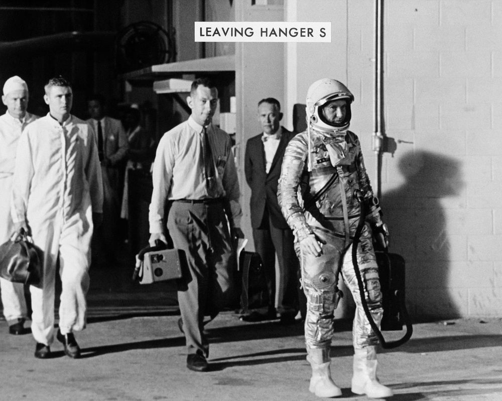 Astronaut Walter Schirra leaves Hanger ''S'' prior to MA-8 flight