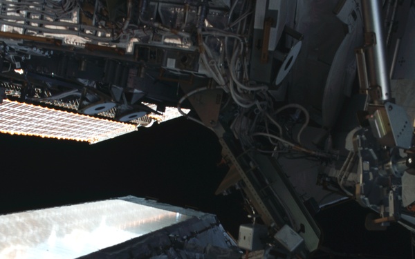 View of the port side of the S0 and Z1 Trusses taken during the second EVA of STS-110