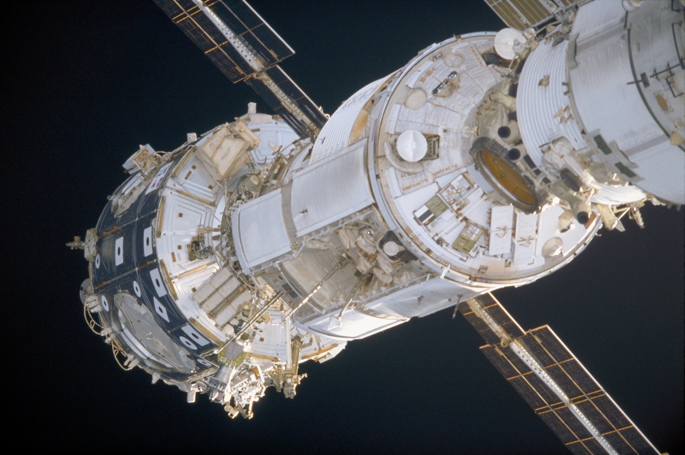 Zenith side of Node 1, Zarya and Zvezda taken from Atlantis during STS-106