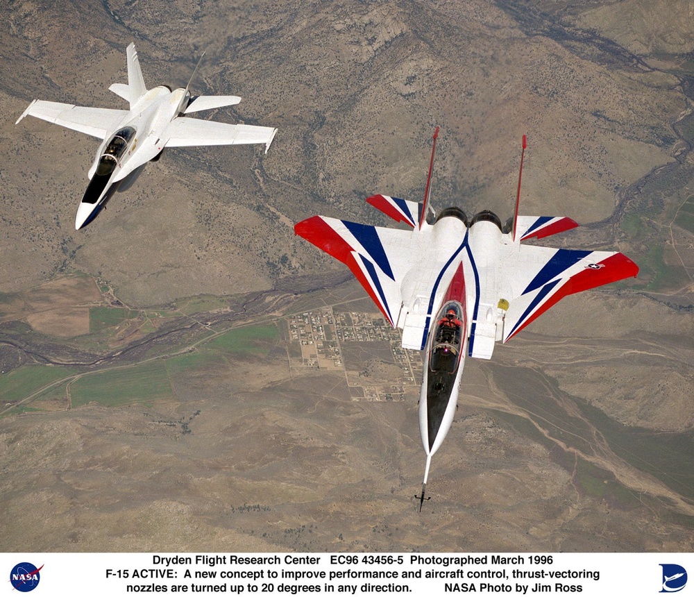 F-15B ACTIVE with thrust vectoring nozzles in flight