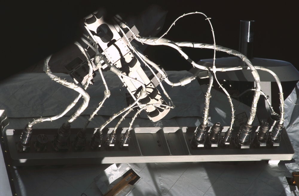 View of the fwd - stbd Avionics Connector Panel for the S0 Truss taken during STS-110