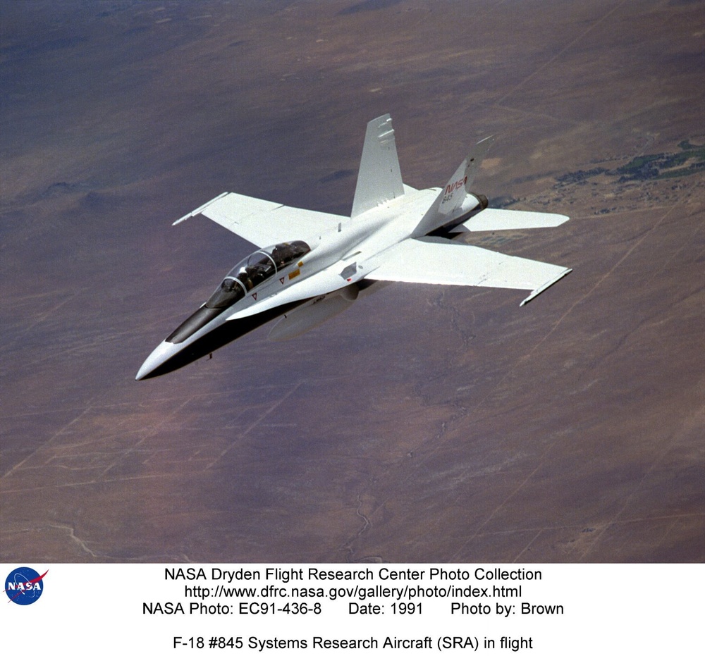 F-18 #845 Systems Research Aircraft (SRA) in flight