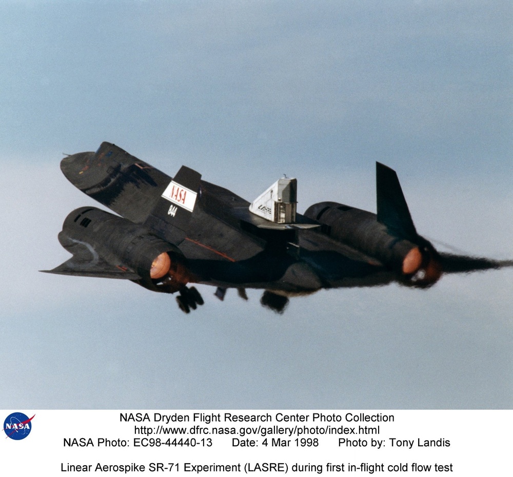 Linear Aerospike SR-71 Experiment (LASRE) during first in-flight cold flow test