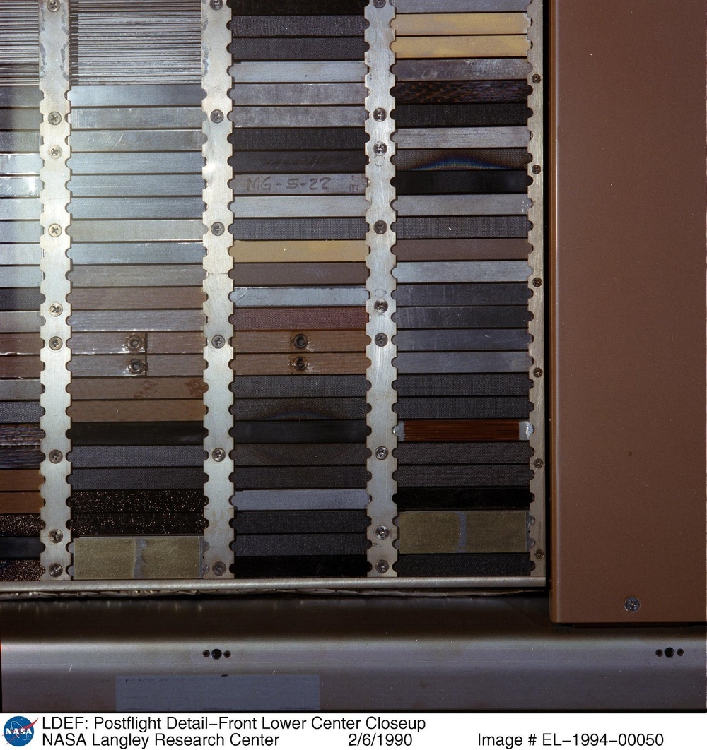 LDEF: Postflight Detail-Front Lower Center Closeup