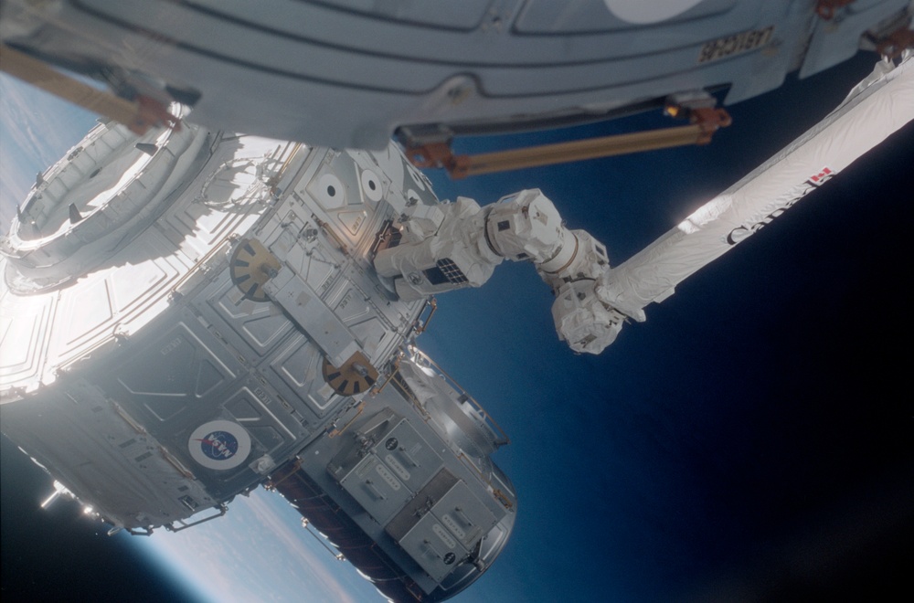 Quest airlock on SSRMS during EVA 1