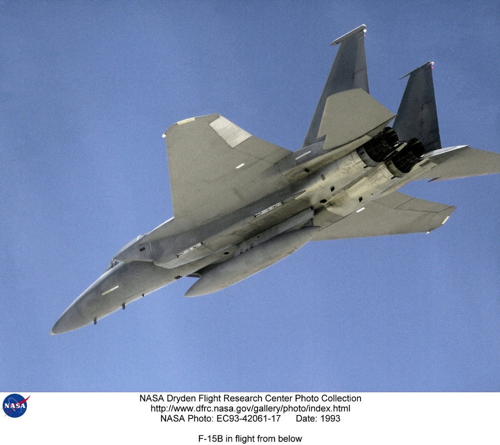 F-15B in flight from below