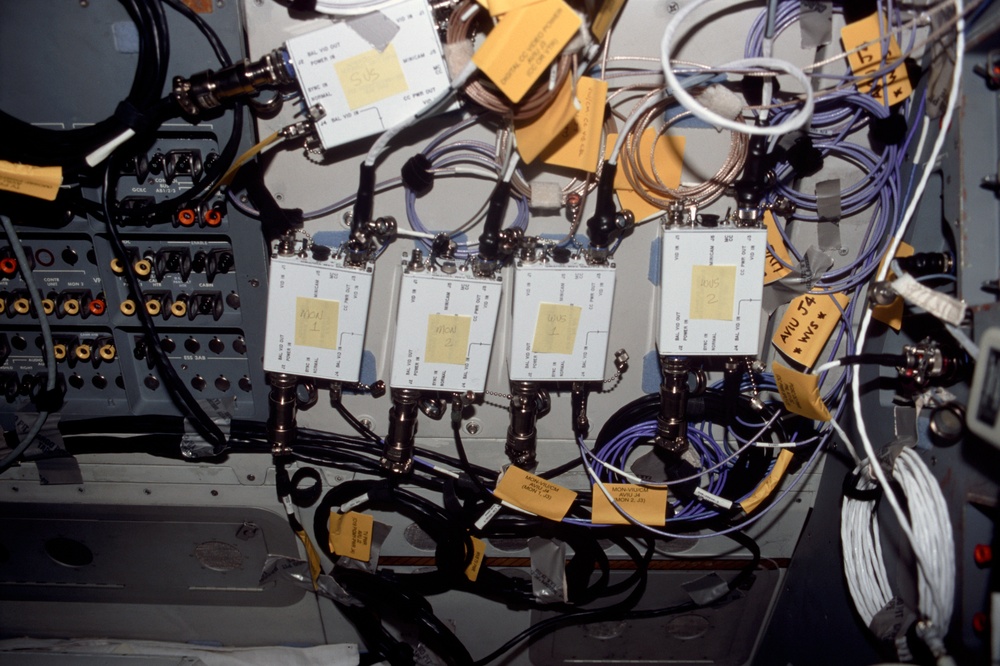 Assorted cables and cameras on the Atlantis middeck