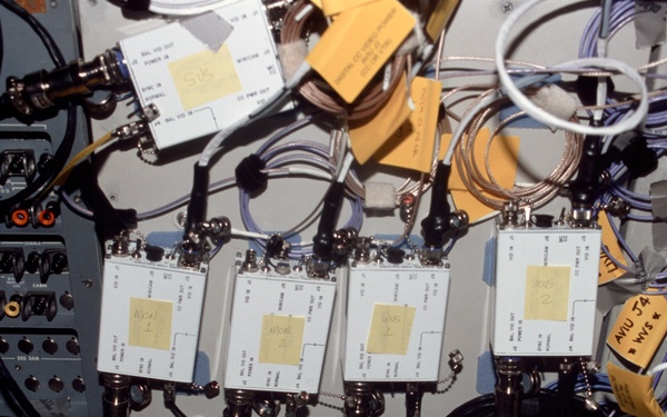 Assorted cables and cameras on the Atlantis middeck