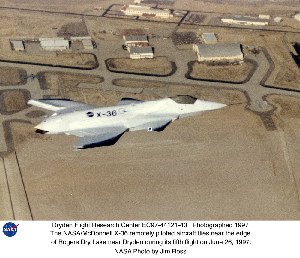 X-36 in Flight near Edge of Rogers Dry Lake during 5th Flight