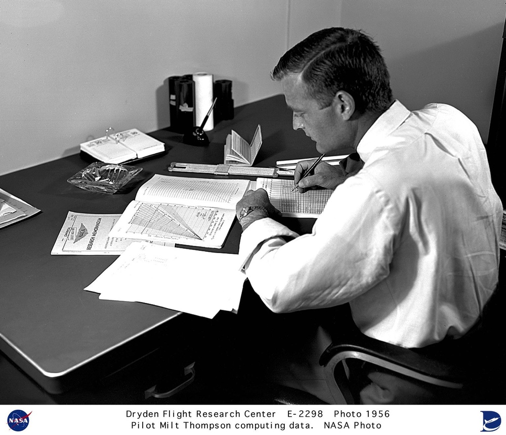 Aeronautical Research Engineer Milt Thompson computing data