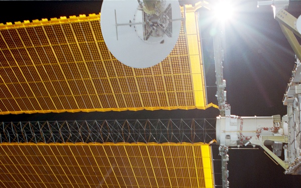 View of the P6 and Z1 Trusses taken during STS-108's EVA