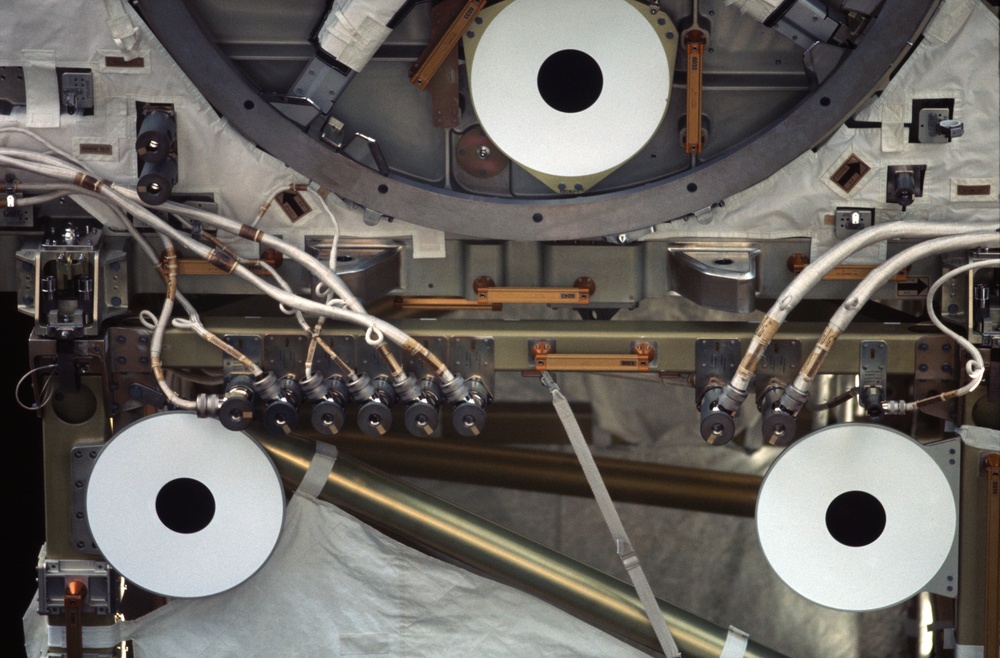 View of the forward area between the P6 and Z1 Trusses taken during STS-100