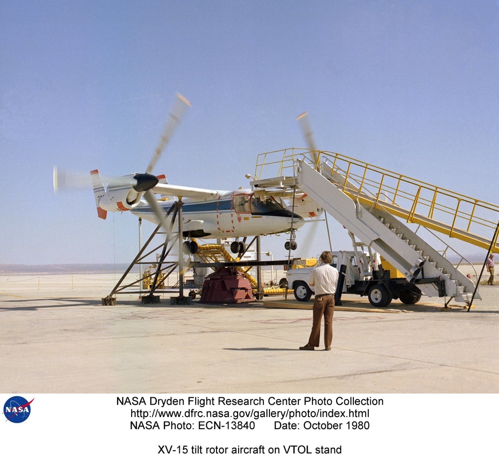 XV-15 tilt rotor aircraft on VTOL stand