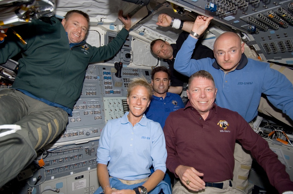 STS-124 crew on aft flight deck