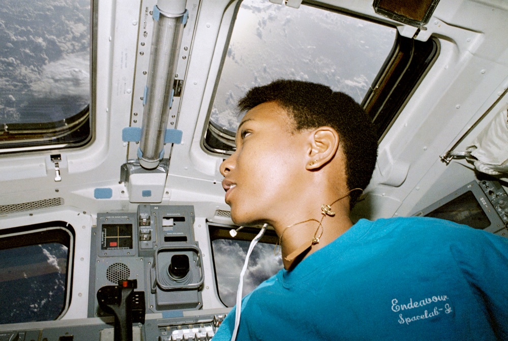 Crewmembers in flight deck and middeck