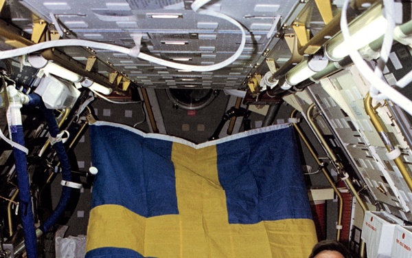 Crewmember activity in the Spacelab module