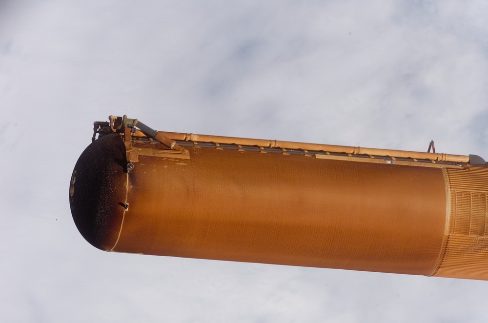 Close-up view of STS-114 External Fuel Tank during separation