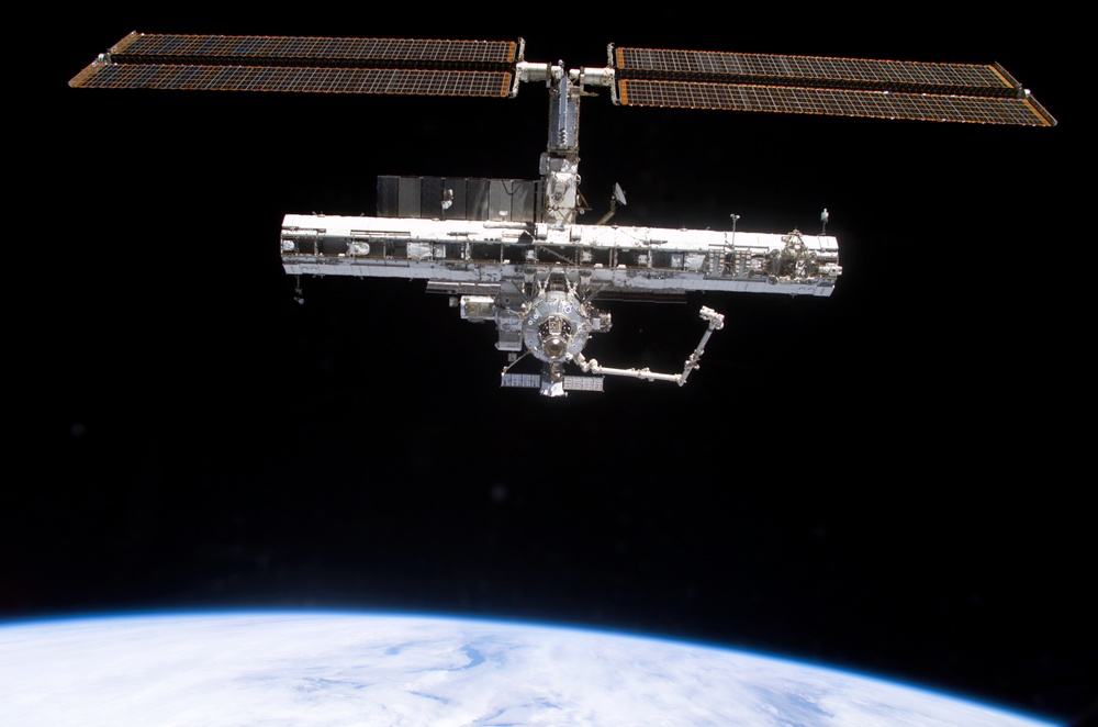 Forward view of the ISS taken during flyaround operations following STS-113 undocking