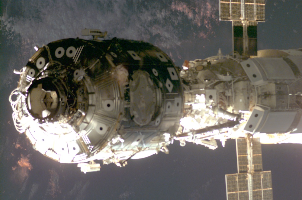 Zarya and Node 1 as Atlantis makes its initial approach during STS-106