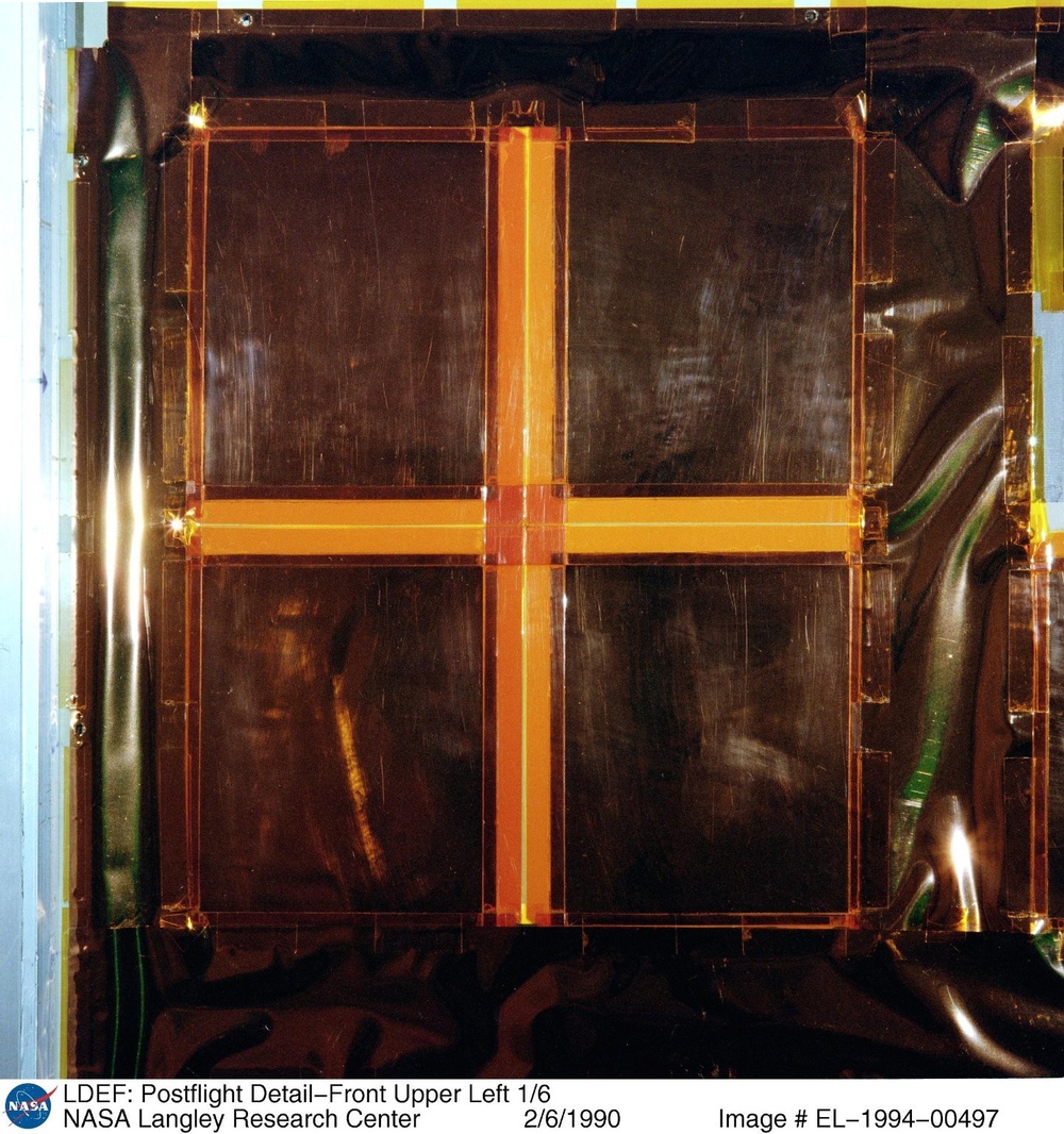 LDEF: Postflight Detail-Front Upper Left 1/6