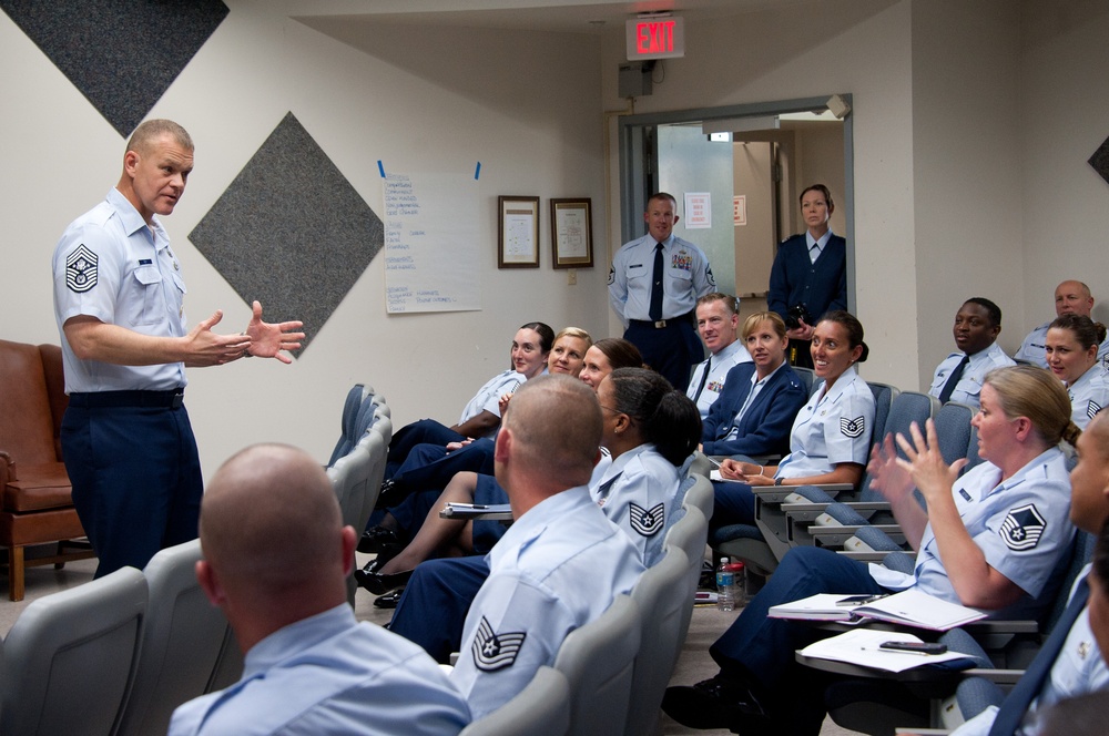 CMSAF Roy speaks to newest SNCOs