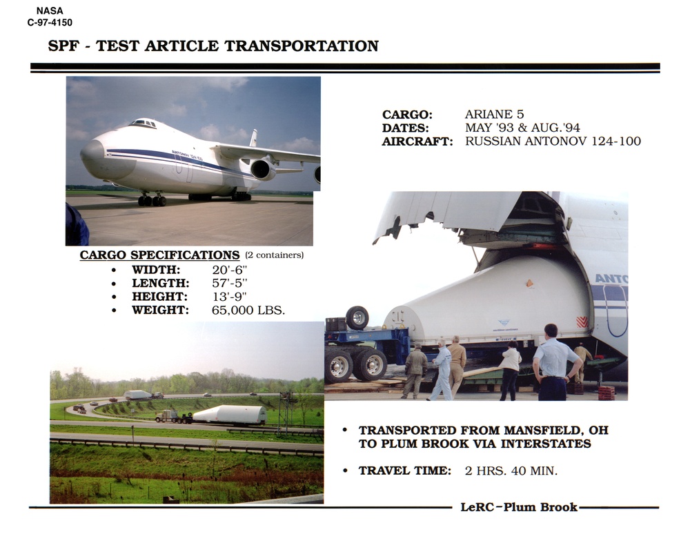 ARIANE 5 TRANSPORTATION TO NASA PLUM BROOK STATION 5/93 AND 8/94