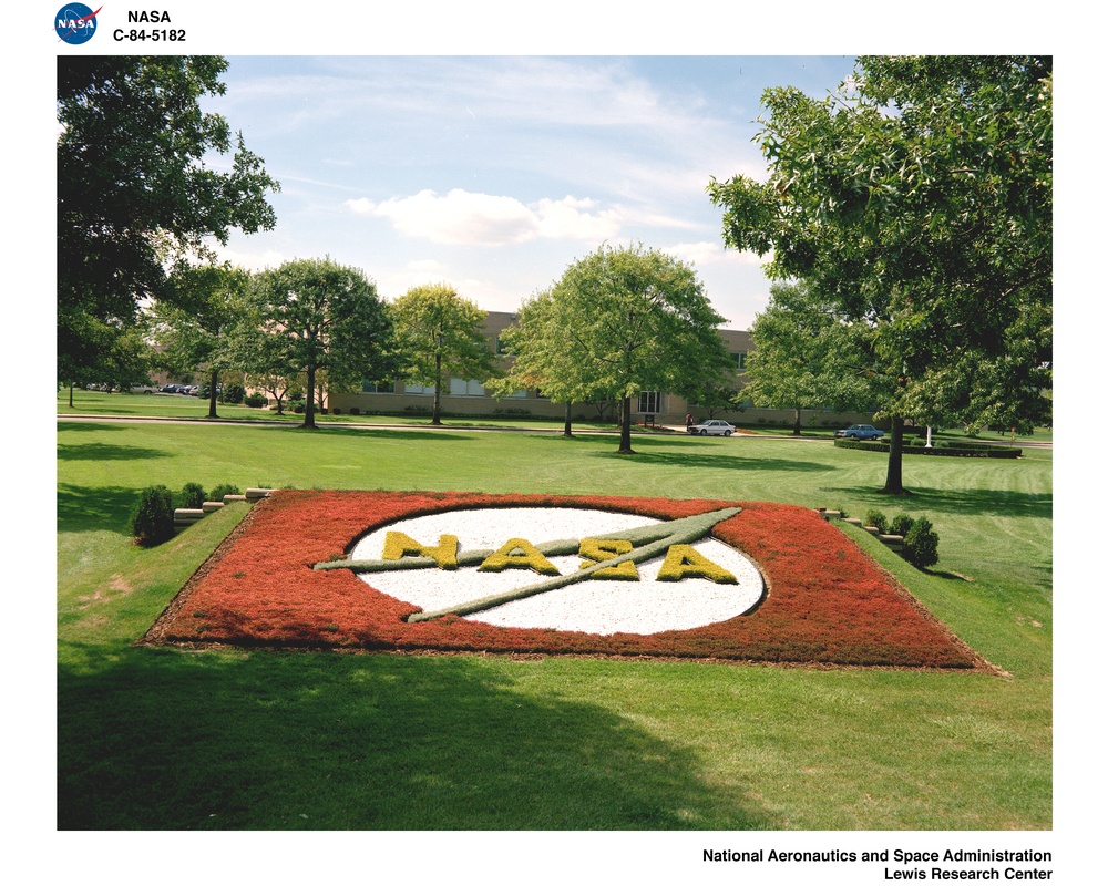 FLOWER BEDS ON BROOKPARK ROAD &amp; NASA LOGO IN FRONT OF ADMINISTRATION BUILDING