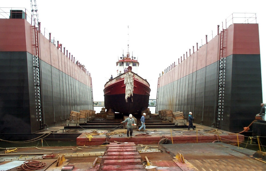 Fireboat in a dry dock at Caddell Dry Dock &amp; Repair Co., Inc.