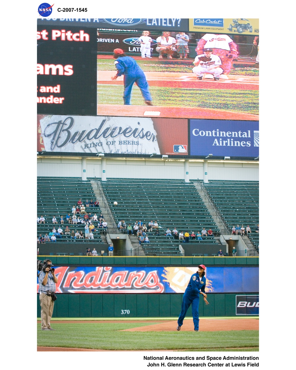 Astronaut Sunita Williams visits Jacob's Field to throw out the first pitch for the Cleveland Indian's Baseball Game