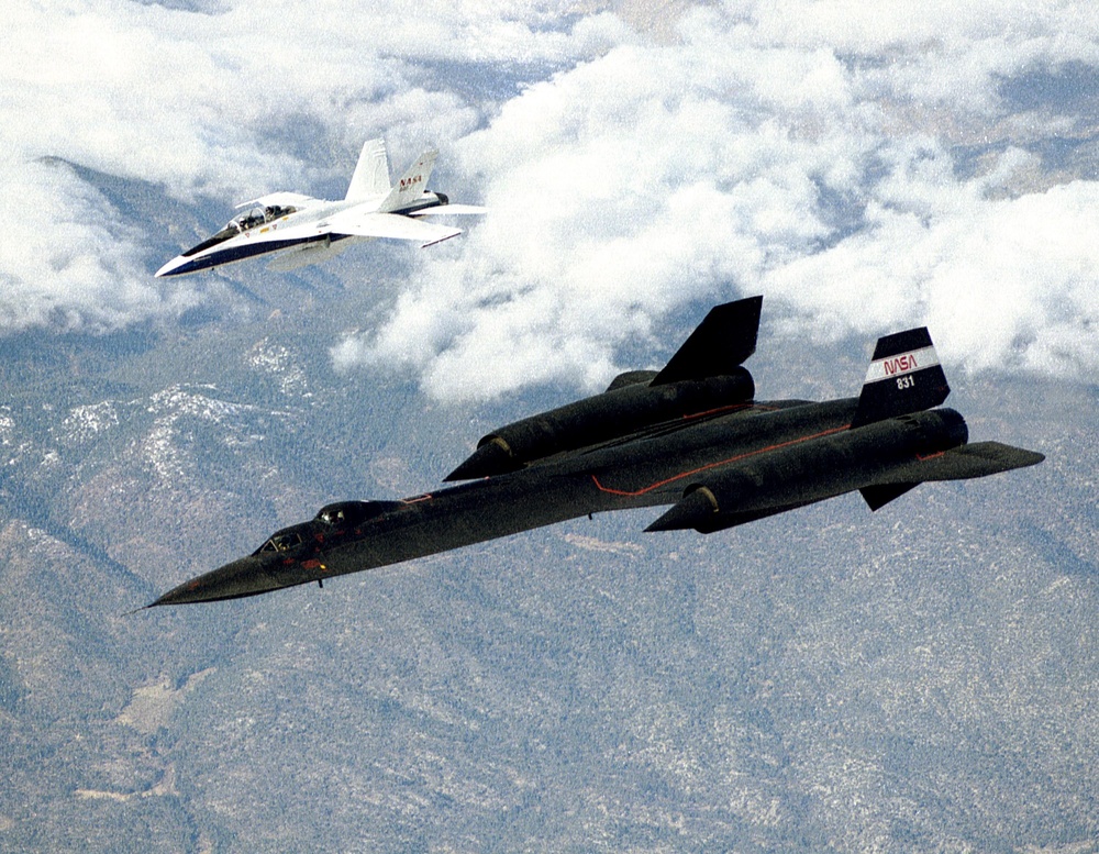SR-71B in Flight with F-18 Chase Aircraft