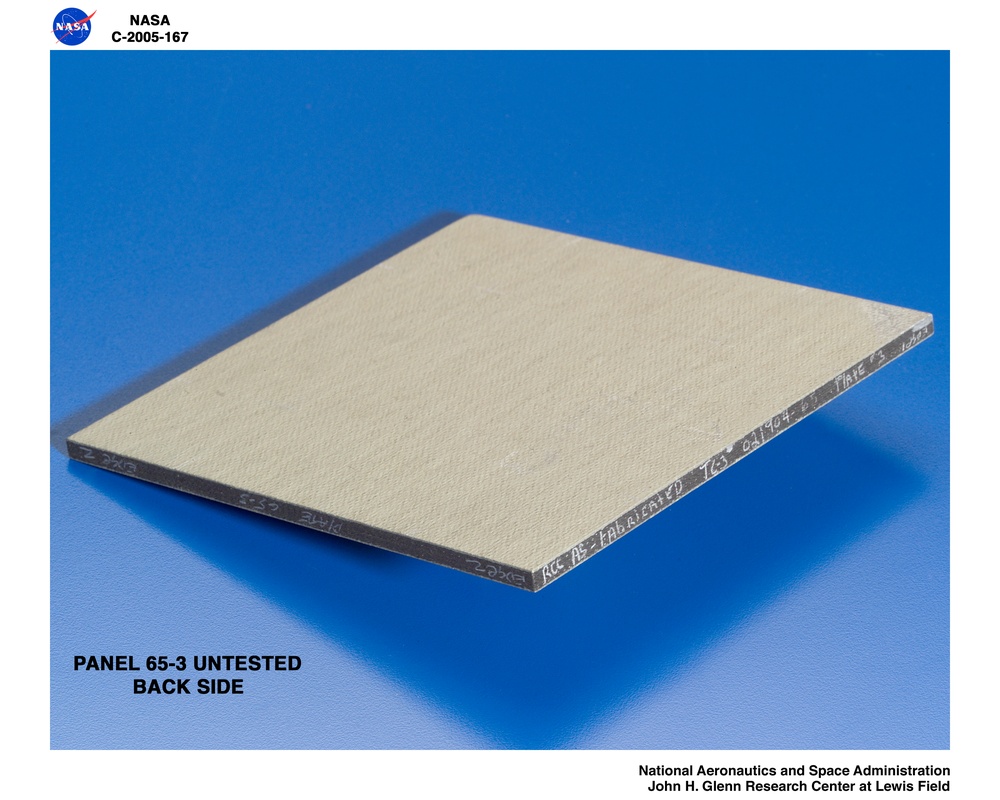 Panel 65-3 Untested ( pre test )   RCC carbon / carbon fiber panels - the panels are space shuttle tile material being tested in the ballistics lab building 49