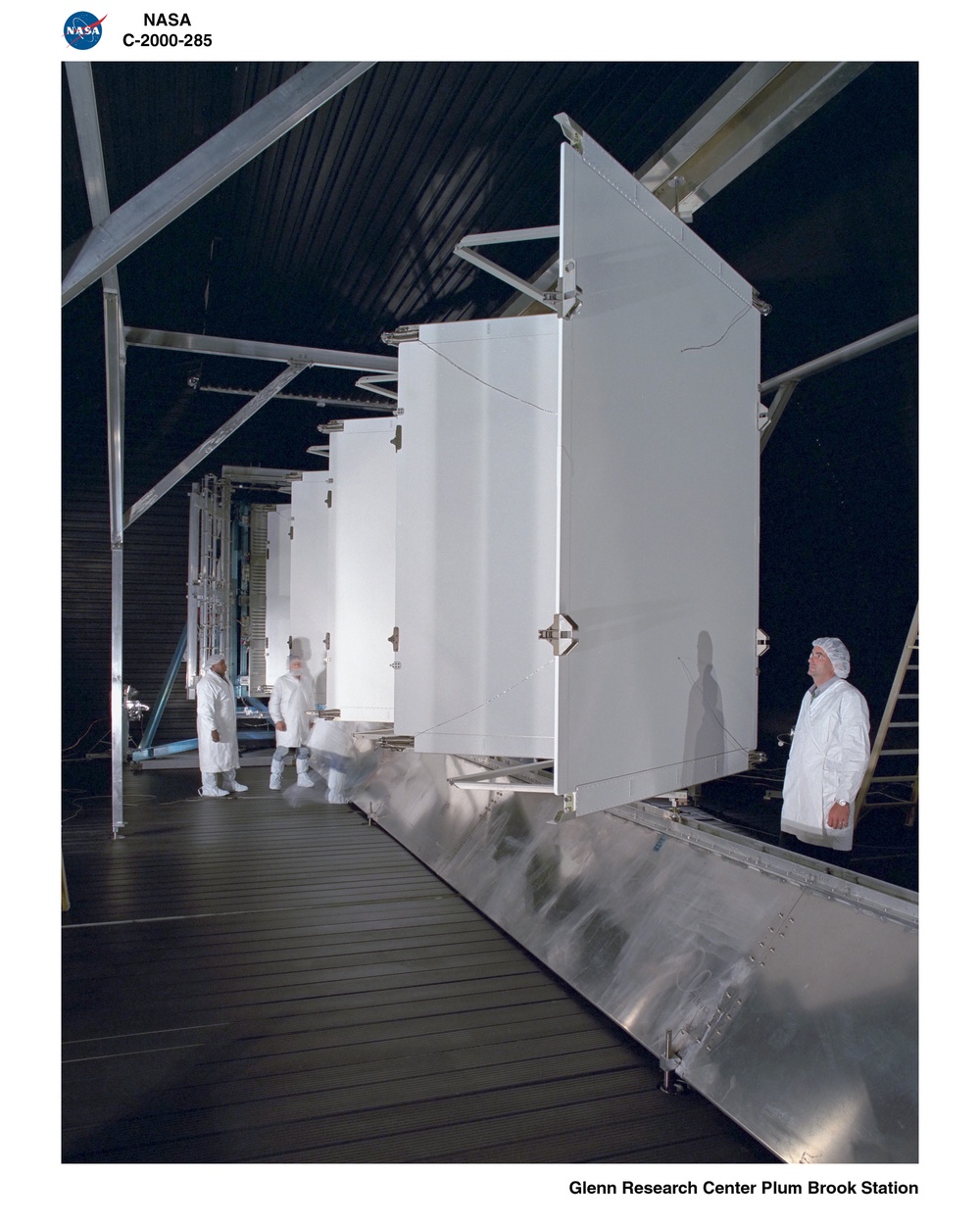 LOCKHEED MARTIN SPACE STATION RADIATOR PANELS FLIGHT HARDWARE BEING DEPLOYED AT NASA PLUM BROOK STATION SPACE POWER FACILITY SPF