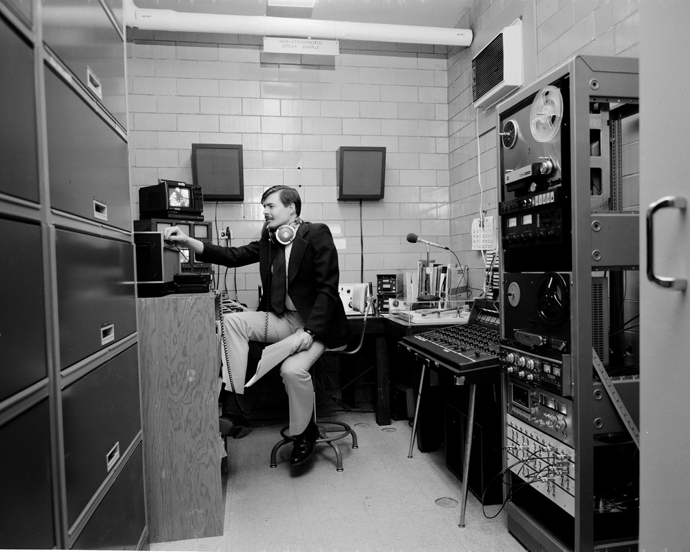 JOHN BLUCK WITH HIS TV EQUIPMENT