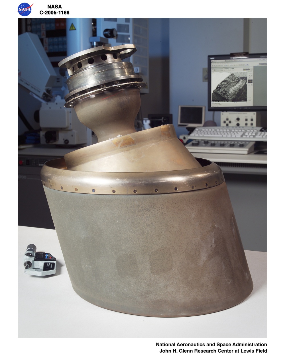 Reaction Control System Thruster examined in the electron optics lab Near Field Emission Scanning Electron Microscope