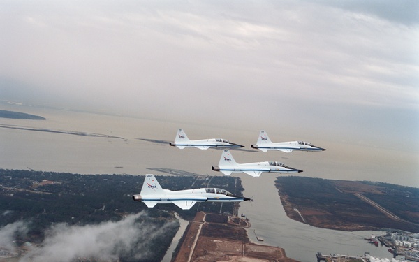 T-38 jet aircraft fly in formation