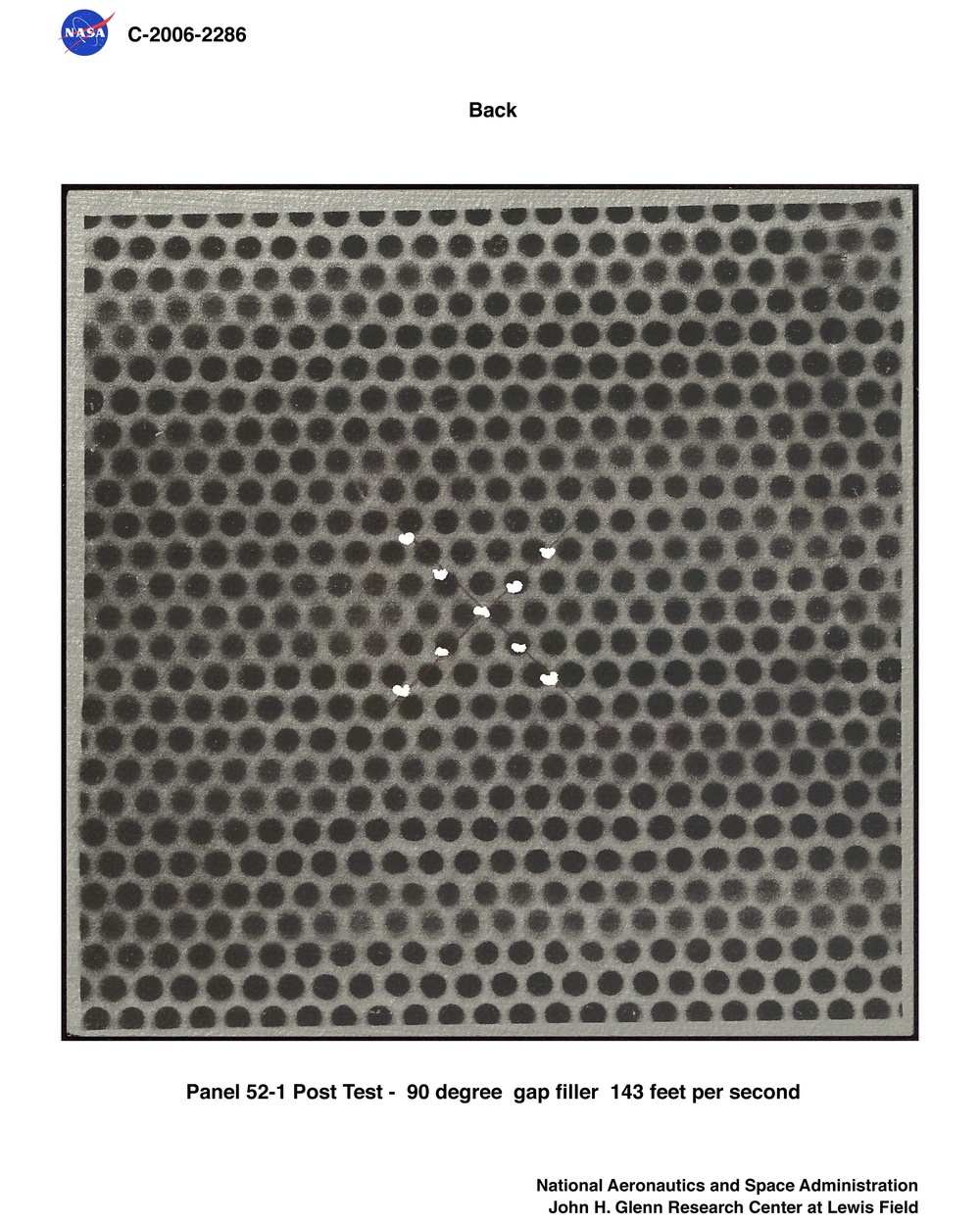 Reinforced Carbon/Carbon panels post test pictures.  Ballistic impact testing using Gap Filler.