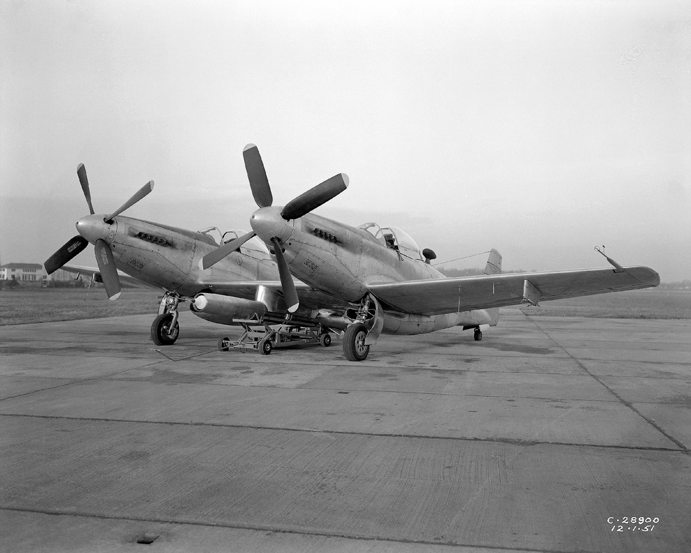 ROCKET MISSILE UNMOUNTED AND MOUNTED ON F-82 AIRPLANE