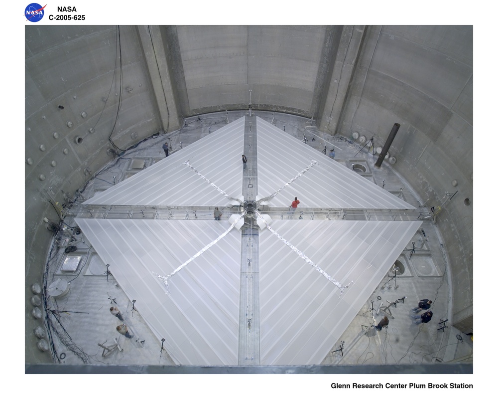 BTK Able 20 meter Solar Sail being deployed  with all four sections for the first time.  Solar sails are intended for deep space science missions.