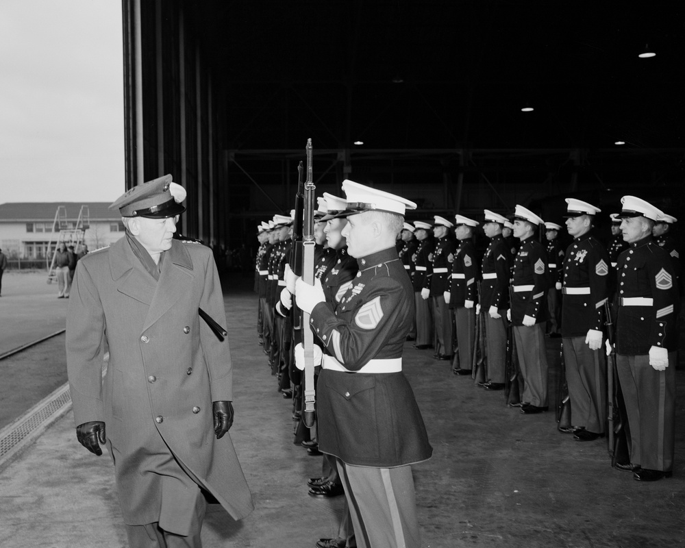 TOUR BY UNITED STATE SENATOR GEORGE BENDER - GENERAL LEMUEL C SHEPHERD JUNIOR  COMMANDANT UNITED STATES MARINE CORPS - COLONEL WEST AIDE TO GENERAL SHEPHERD - MR CURTIS L SMITH PRESIDENT OF CLEVELAND OHIO CHAMBER OF COMMERCE -