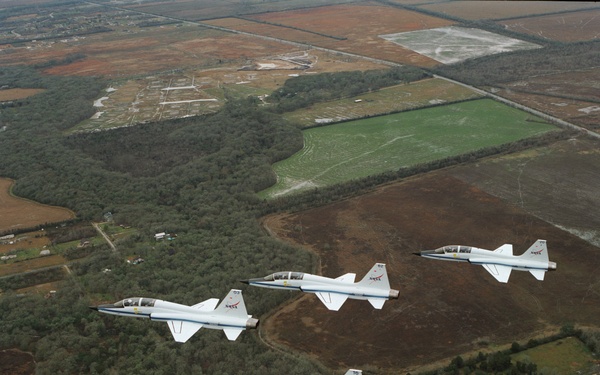 T-38 jet aircraft fly in formation