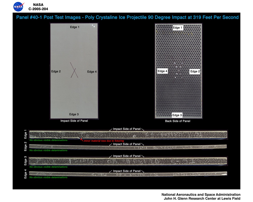 Panel 40-1 Post test RCC carbon / carbon fiber panels - the panels are space shuttle tile material being tested in the ballistics lab building 49